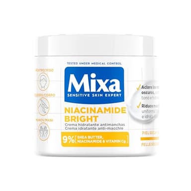 Mixa Crème Hydratante Anti-Taches, Pour Peau Sèche et Terne, Peau Hydratée pendant 48H, Teint Lumineux et Uniforme, Avec 9% de Niacinamide, Vitamine C et Beurre de Karité, Niacinamide Bright, 400 ml