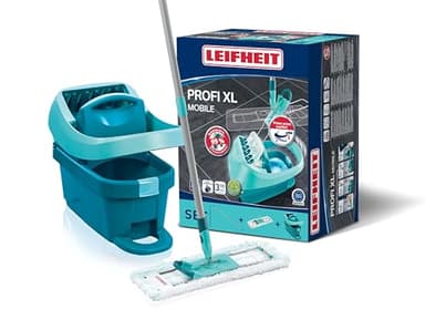 Leifheit Kit Profi XL Essore-housse avec Roulettes et Lave-Sol, Seau et Balais-Serpillère Simples à Utiliser avec Mécanisme d'Essorage Intégré
