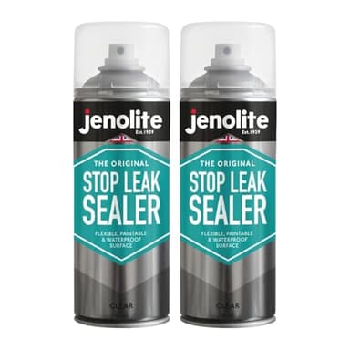 JENOLITE Spray Scellant Anti-Fuite | TRANSPARENT | 2x400ml | Scellant anti-fuites pour gouttières et toits plats | Joint d'étanchéité imperméable | Remplit, scelle et arrête les fuites