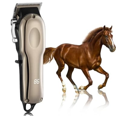 Tondeuse Sans Fil pour Chevaux Professionnelle - Électrique Rechargeable Toilettage Pour Chevaux - Silencieuse Tondeuse Pour Animaux Chien Chat à Poil Long et Epais - 4 Gardiens de Guide Inclus