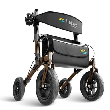 Helavo déambulateur pour l'extérieur avec pneus à gomme increvables - Rollator pliable en aluminium pour l'extérieur avec siège - Mobilité et confort maximum à l'extérieur
