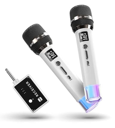 ECHOMUSSY Micro sans Fil, Micro avec Connexion à Puce individuelle et lumières LED, autonomie de 40 h, portée de réception de 60 m, contrôle du Volume, Karaoke pour Chant, Youtube/TikTok