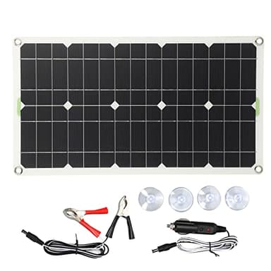 Cryfokt Chargeur de Batterie de Kit de Panneau Solaire 100W 12V, Panneau Solaire Monocristallin Flexible 100W Portable avec Prise Allume-Cigare, Système Hors Réseau 12 Volts pour Bateau