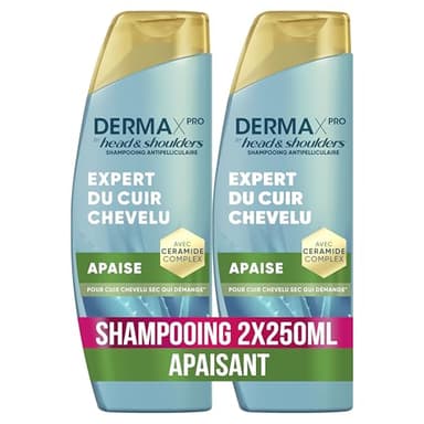 Head & Shoulders DermaXPro Apaise Shampoing Antipelliculaire 2x250ml Extrait d’Aloe Vera, Complexe de Céramides, Apaise le Cuir Chevelu Sec Qui Démange, Aide à Renforcer la Barrière Cutanée