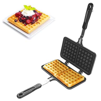 Gaufrier pour cuisinière, poêle à gaufres en fonte antiadhésive Double gaufriers belges pour le camping, la cuisson du petit-déjeuner en famille