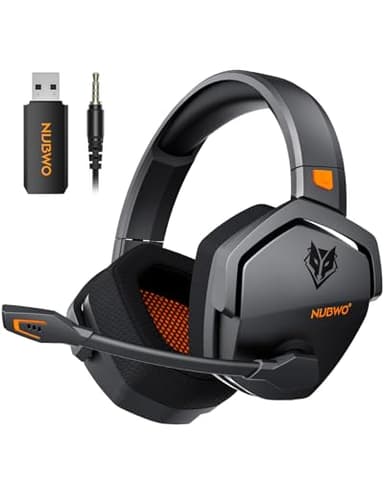 NUBWO G06 Double Casque Gaming sans Fil avec Microphone pour PS5, PS4, PC, NS, Mobile: 2,4 GHz Wireless + 5,3 Bluetooth - Batterie de 100 Heures - Pilotes de 50mm - Orange