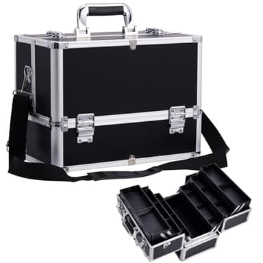 Joligrace Mallette à Maquillage Coffres de Rangement à Maquillage Vanité Boîte de Cosmétiques Valise Maquillage Professionnelle DIY Diviseurs Bijoux Cas Beauty Case avec Bretelle et Clé, Noir