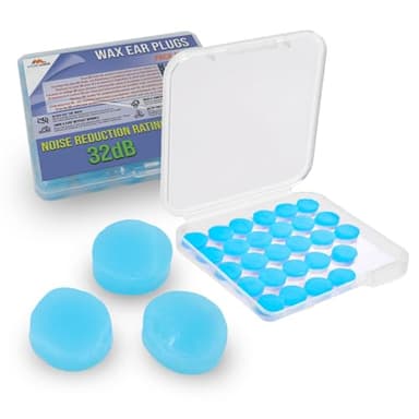 Bouchons d'Oreille - Protection Auditive Réutilisables en Cire de Silicone - Sommeil, Natation, Voyages & Concerts - Bruit & Son 32dB - Boite Rangement en Plastique - Lot de 30, Bleu – Mobi Lock