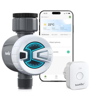 RAINPOINT Programmateur Arrosage WiFi, Minuteur Arrosage Automatique avec Hub Wi-Fi, 2 Modes D'arrosage, Télécommande Smart APP via WLAN 2,4 GHz ou Bluetooth, pour Jardin, Pelouse