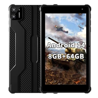 PRITOM Tablette PC Android 14 7" avec 8 Go de RAM 64 Go de ROM, 8 cœurs, 5G WiFi, double caméra, Bluetooth, tablette 7" avec étui de protection
