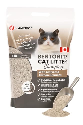 Flamingo Litière pour Chats - Parfum neutre - Granulés de Charbon - 12KG pour 10 SEMAINES - Origine Canada - neutralisent les odeurs désagréables - douce pour les pattes -aussi pour les chatons