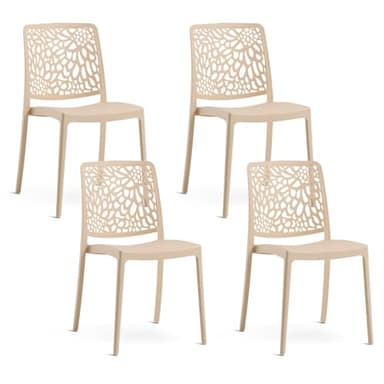 SIEDITI FUORI E DENTRO Chaises de Jardin en polypropylène avec Fibre de Verre, chaises empilables pour extérieur ou intérieur, Design Moderne et Naturel - Sole (4 chaises, Crème)