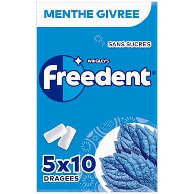 FREEDENT - Chewing Gum Sans Sucre - Goût Menthe Givrée - 5 Paquets de 10 Dragées - 70g