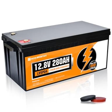 ECO-WORTHY Batterie Lithium 12V 280AH Batterie LiFePO4 avec Protection BMS et Plus de 6000 Cycles et pour Camping-Car, Bateau, Système Solaire, Masion