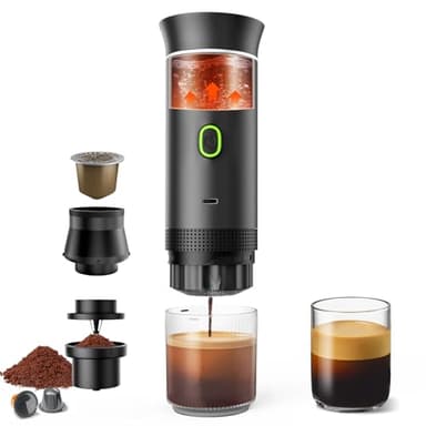 Yospinber Cafetière Portable 3 en 1, Cafetiere Rechargeable Expresso Machine a Cafe compatible avec capsules Ness-preso, Dolce-Gusto et café moulu, pour Bureau, Maison, Voyage