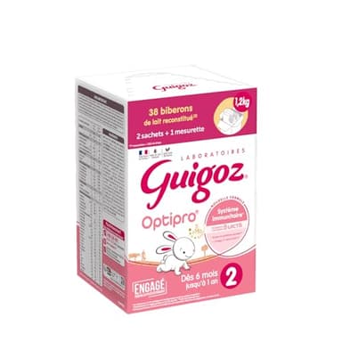 Guigoz OPTIPRO 2 Lait bébé 2ème âge en poudre de 6 à 12 mois - Bag in Box (2 sachets de 600g)