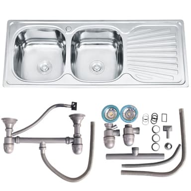 Melko 120cm en acier inoxydable double gauche évier en acier 2 vasques