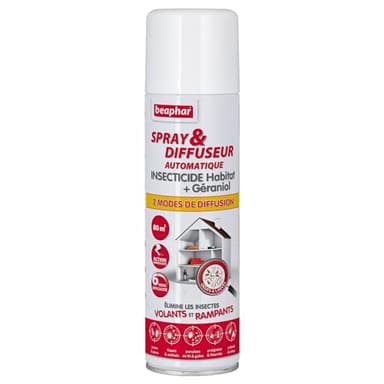 Beaphar – Spray & Diffuseur Automatique Insecticide Habitat – Tue Les Insectes Volants, rampants, Les œufs et Larves – Permet de Traiter 80 m² – Action Longue durée jusqu'à 6 Mois – Flacon 250 ML