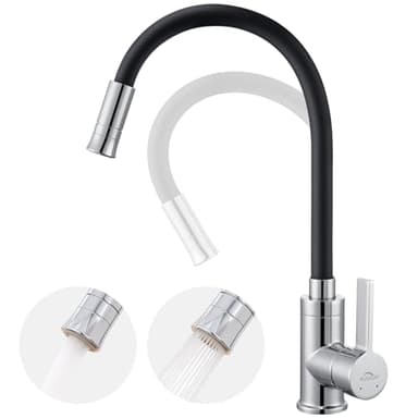 Auralum Robinet Cuisine Noir Flexible Avec 2 Modes de Pulvérisation, Mitigeur Cuisine Rotatif 360°, Robinet Evier Cuisine Avec Perlator Economiseur D'Eau