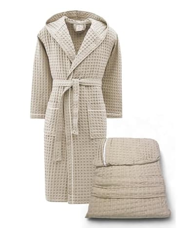 Tex family BEE Apone Nid d'abeille Peignoir pour homme femme en coton avec capuche, séchage rapide, doux, beige, M