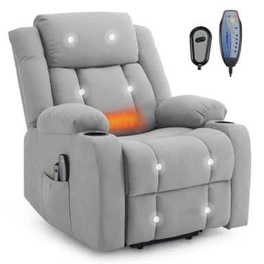 TactFire Fauteuil Releveur Électrique Relax, Fauteuil de Relaxation avec Fonction Massage et Chaleur, Inclinaison Réglable et Repose-Pieds (Gris Clair)