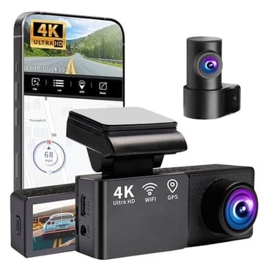 4K Dashcam Voiture Avant Arrière, G-Capteur, WiFi Caméra Embarquée Voiture, Vision Nocturne, Enregistrement en Boucle, WDR, Mode Parking