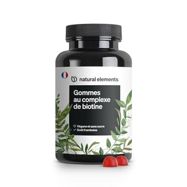 Biotine Sélénium Zinc Gommes - 120 Gummies pour pousse cheveux – 5 000 μg de biotine par dose journalière – goût framboise – végane et sans sucre – Compléments Alimentaires