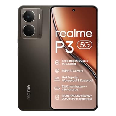 realme P3 Smartphone 5G,12+512GB,Batterie 5260 mAh,45W Charge,Chipset Snapdragon 6 Gen 4,Appareil Photo AI 50MP,Écran e-Sport Pro 2000 nits 120Hz,IP69,Vert (sans Adaptateur)