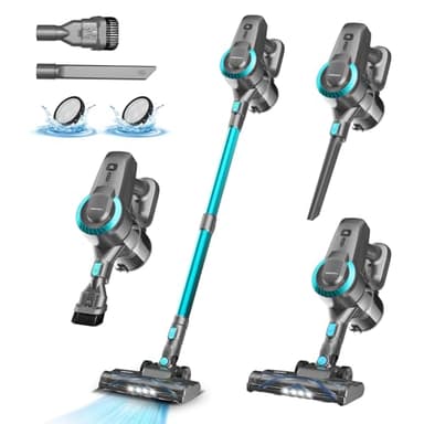 Aspirateur Balai sans Fil N300, 25KPa & 2 Vitesses, Aspirateur sans fil 175W, Aspirateur Léger, 50Min Autonomie, 6 en 1 Aspirateur Balai sans Sac pour Les Poils d'animaux, Tapis, Canapé, Voiture