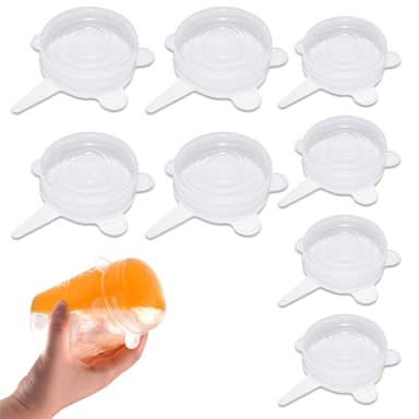 Couvercles en Silicones, 8 Pièces Couvercle en Silicone Extensibles, 6,5/9cm, Couvercle en Silicone Yaourt Tasse, Couvercles Ronds en Silicones Extensibles Bols, pour Fruits, Bols, Transparent