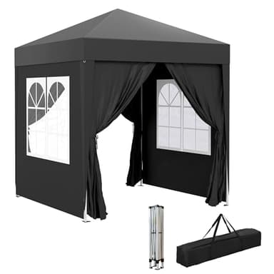 Outsunny Tonnelle de Jardin extérieure 2 x 2 m, tonnelle Pliante Pop-up, réglable en Hauteur, Protection UV, Cadre en Acier, 4 côtés Amovibles, pour Camping, Festival, Plage, Sac de Transport, Noir