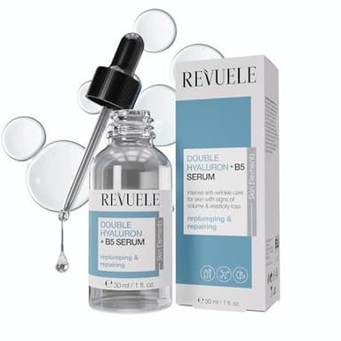 REVUELE Sérum Double Acide Hyaluronique à Haute Concentration + Vitamine B5 – Sérum Anti-Rides Régénérant à l’Acide Hyaluronique, Lisse Ridules, Améliore Élasticité et Fermeté, 30 ml
