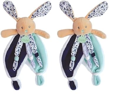 Baby Nat' - Doudou Lapin Plat - Lapin Poupi Marine - Imprimé Fleurs Bleues - Forme Originale Facile à Attraper avec Nouettes & Grandes Oreilles - Idée Cadeau Naissance Bébé Fille et Garçon - BN0543
