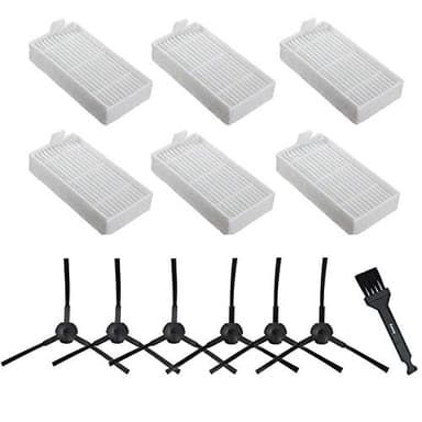 Amoy Lot de 12 pièces de rechange compatibles ILIFE V3s V5 V5s V5s pro Robot Aspirateur – 6 filtres + 6 brosses latérales (gauche et droite)