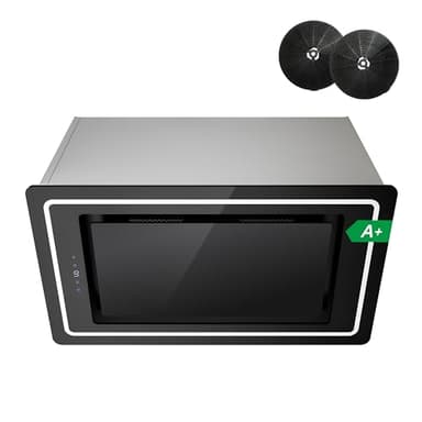 FIREGAS Hotte Aspirante Encastrable 52cm - 9 Vitesses - 450 m³/h - Éclairage LED - Mode Evacuation ou Recyclage - Filtre Charbon Inclus - Design Noir Élégant, Discrète et Performante