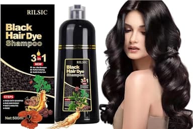 Shampoing Colorant Noir, 500ML Color Shampooing Colorant, Black Hair Sye Shampoo 3 en 1, Shampooing Colorant Instantané pour Cheveux, Shampoing Cheveux Colorés (Noir)