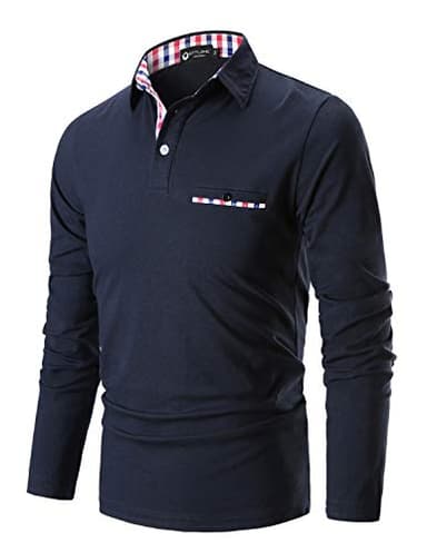 STTLZMC Mode Polo Homme Manche Longue Golf Poloshirt Coton Casual Col Contrasté Tops #11 Bleu XXL