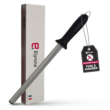 Elyrona - Fusil a aiguiser diamant professionnel 25 cm - aiguiseur couteaux pro - affuteur de couteaux plus efficace que pierre a aiguiser - fusil diamant compatible tous couteaux de cuisine