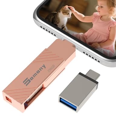 Clé USB 256 Go, Cle USB 4 en 1 pour iOS, Android, Pad, Type C et PC, Cle USB C 3.0 Flash Drive Transfert Grande Vitesse, Clef Mémoire Externe pour Stockage Photos, Vidéos, Fichiers(Rose)