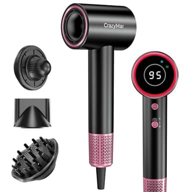 CrazyMar Seche Cheveux Ionique,180 000 tr/min Sèche Cheveux Professionnel–Séchage 5X Plus Rapide,Léger & Compact,4 Température,Protection Contre la Surchauffe et Silencieux (Noir)