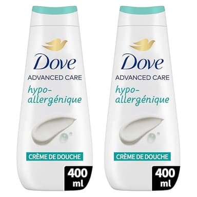 DOVE - Crème de douche Advanced Care Hypoallergénique - Testé dermatologiquement - Sensation de peau douce pendant 24h (lot de 2x 400ml)