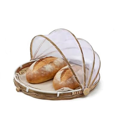 SZETOSY Goodchanceuk Panier de pique-nique en bambou tressé à la main résistant à la poussière avec tenture pour fruits, légumes et pain, Bambou, style 3, Dia.30cm