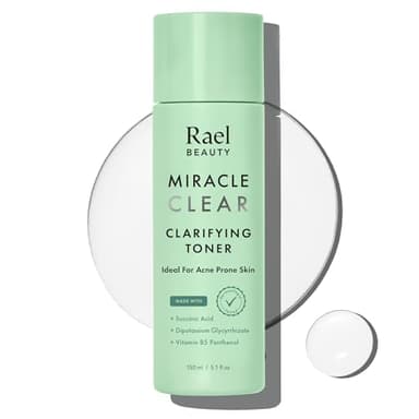 Rael Miracle Clear Toner Visage - Skincare Coreen, Réduit les Pores Dilatés, Anti-Imperfections, Peaux à Tendance Acnéique, Grasses et Sensibles, Acide Succinique, Vitamine B5, Sans Cruauté (150ml)