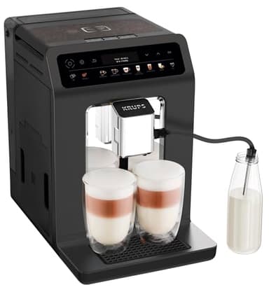 KRUPS Machine à café broyeur grain, tout automatique, 12 boissons pré-enregistrées, cafetière Espresso et boissons lactées,personnalisation des boissons écran LED Evidence One EA895N10