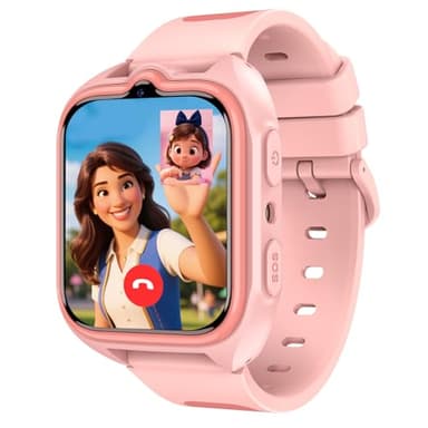Yxtel 4G Montre Connectée Enfant, Cartes SIM compatibles, GPS, SOS Rapide Appel, Appel Vidéo HD, Chat Vocal, Lampe Poche, Podomètre, Mode École, IP68 étanche, Convient aux garçons et aux Filles, Rose