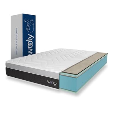 Wooly Level II Matelas 160x200 - Épaisseur XXL 32 cm - Confort Premium 13 Couches - Gel Actif - Fibre Naturelle de Laine - Mousse mémoire de Forme - Blue Latex - Soutien Ferme - Fabriqué en Europe
