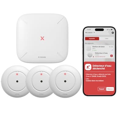 X-Sense Kit de WiFi Détecteur d’Eau Intelligent, Capteur Compact pour Détecter Une Inondation avec Une Alarme de 110 DB et Une Portée de 500 m pour Cuisines, sous-sols, Salles de Bains, SWS54