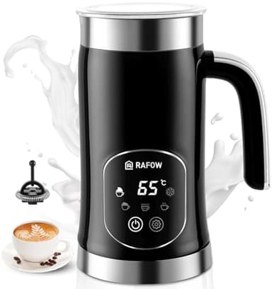 Rafow i 1 Mousseur à lait électrique – Mousseur à lait automatique 350 ml Grande capacité Vapeur pour lait chaud et froid Mousse de lait chaud Lait au chocolat Latte Cauccio Noir
