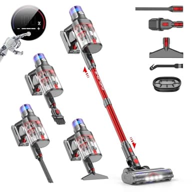 VSTOKY V15 Pro Max Aspirateur Balai sans Fil, 600W/48Kpa/70Mins Aspirateur sans Fil Puissant avec Écran LED, Design à Double Bac Aspi pour Sols Durs Poils d'animaux Tapis