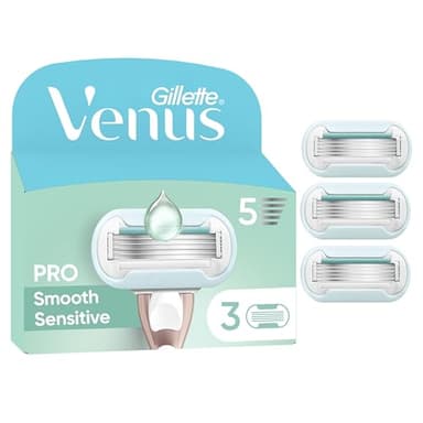 Gillette Venus Lot De 3 Recharges De Rasoir Pour Femmes Pro Smooth Sensitive Pour Peaux Sensibles, AUTHENTIQUES, Cartouches A 3 Lames Et Avec Une Touche D’Aloe Vera Contre Irritation Due Au Rasage